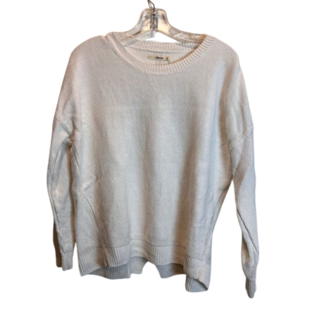 J Brand 100% Linen White Knit Crew Neck Pullover Sweater Large Coastal